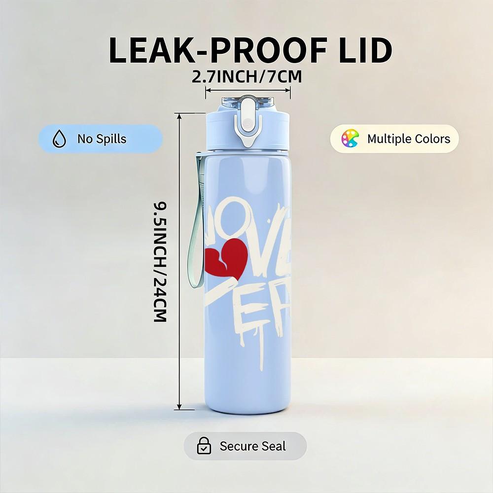 1PC Love Doodle Heart Letter 750ml Color Plastic Sports Water Bottle Leakproof Flip Straw Lid Suitable for Sports Office Home Use