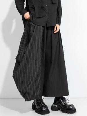 2025 Autumn Casual Wide-Leg Pants with Irregular Stripe Patchwork and Elastic Waist In Plus Size