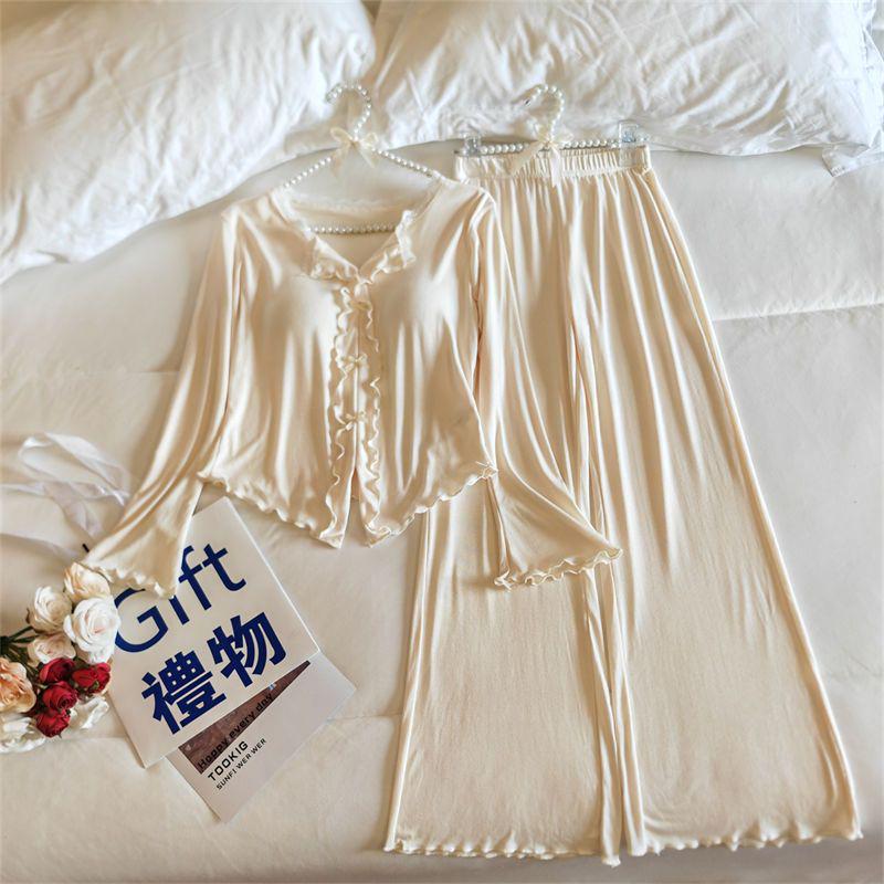 2025 Women's Modal Pajamas: Soft, Sexy Style with Chest Pads for Spring, Wearable Outdoors & Long Sleeves