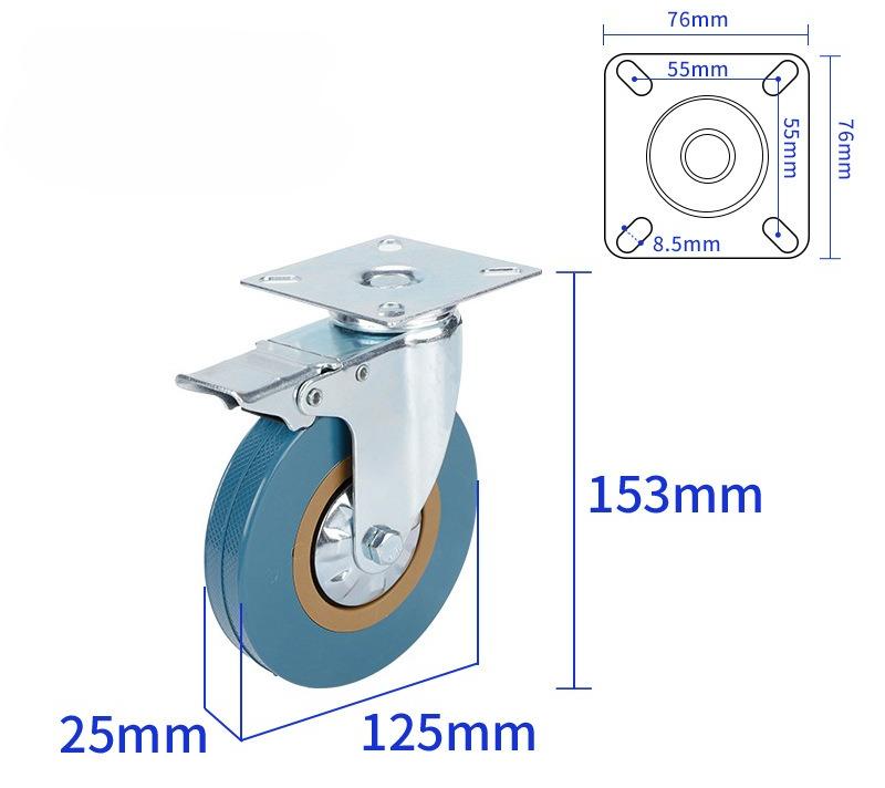 4 stk 100 mm svingbare gummihjul, 600 kg kapasitet, kraftig med bremser