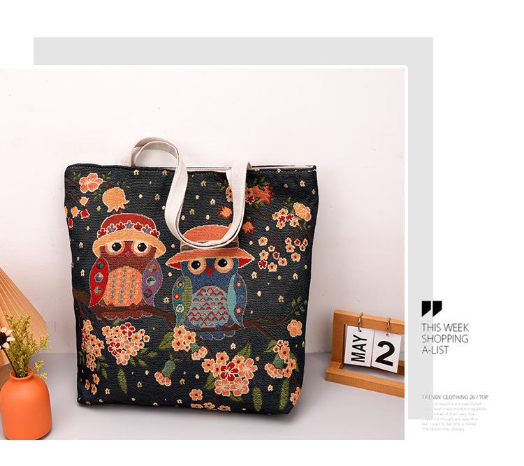 New handbag gold silk embroidered panda bag women's large-capacity shopping bag work bag