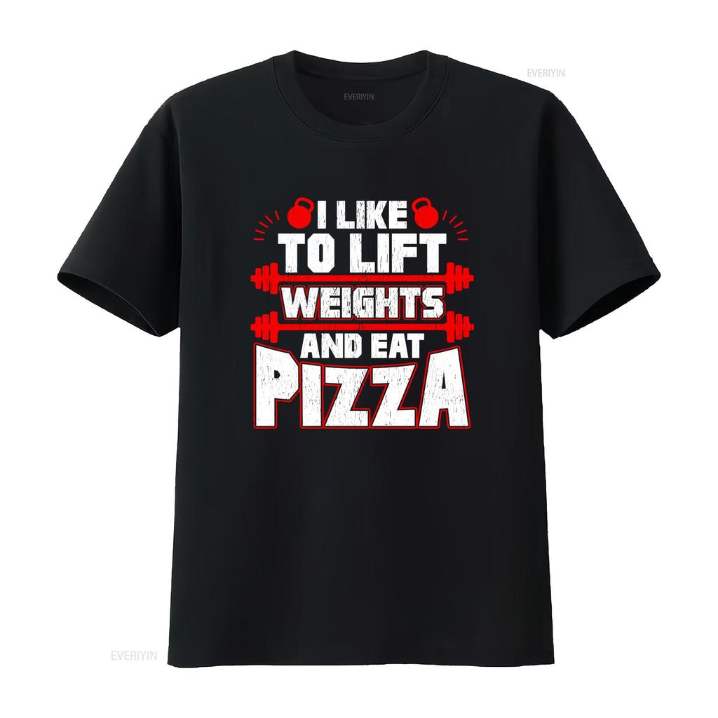 Funny Gym Workout Lift Weights Eat Pizza Slogan Print Casual T Shirt vintage Washed fashion Comfortable Versatile