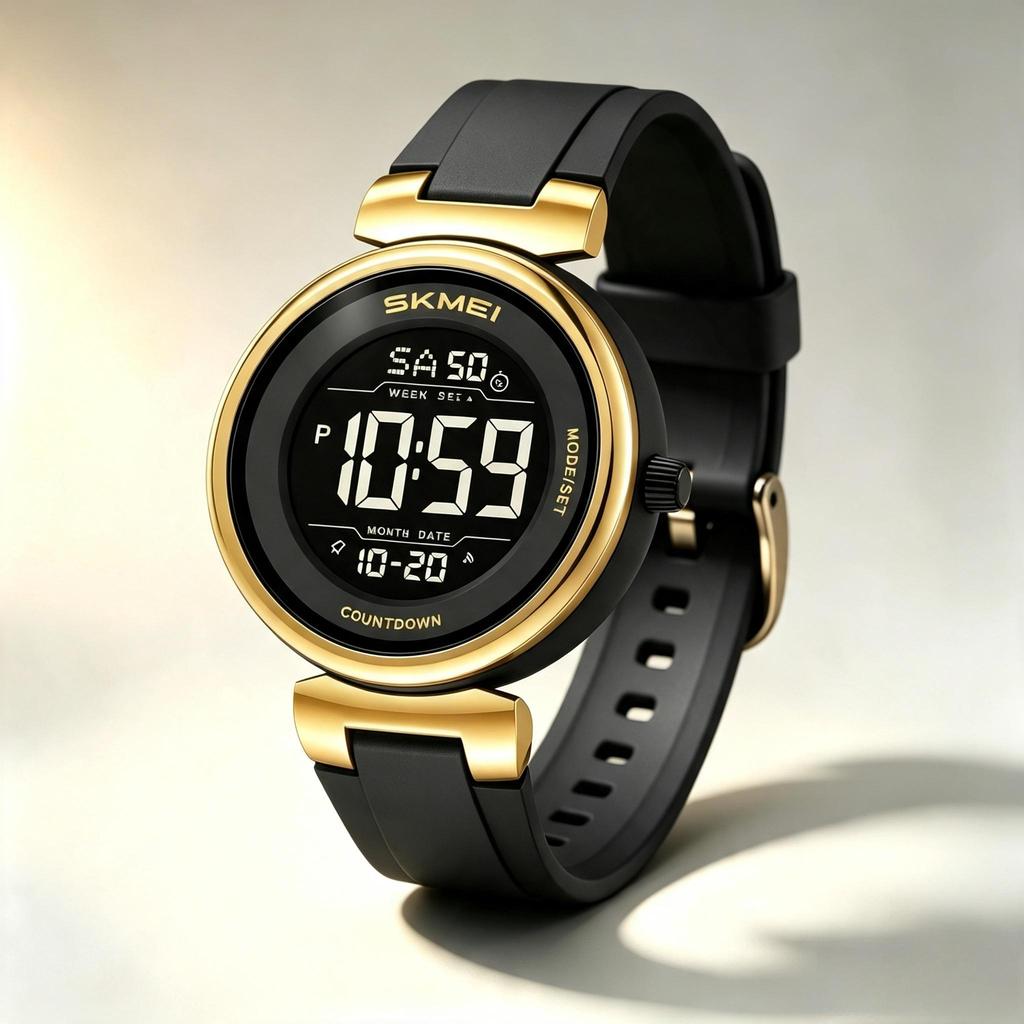 Orologio Digitale Unisex SKMEI Nero Oro Minimalista Doppio Fuso Orario 2633