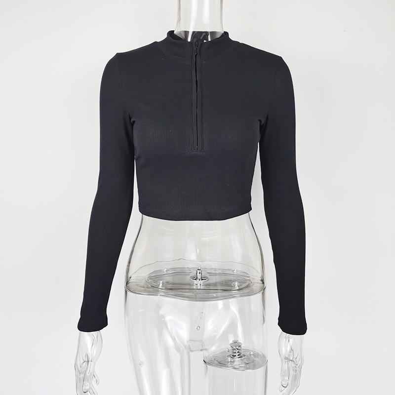 2025 Autumn Long-Sleeve Zipper Cropped Slimming Top