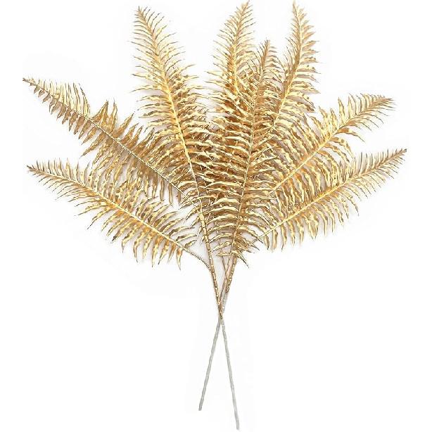 PASYOU Fake Leaves Plants for Christmas Decor, Gold Artificial Shrubs Grass Foliage Plastic Bulk Leaf Indoor Outdoor Home Garden Party Hotel Verandah