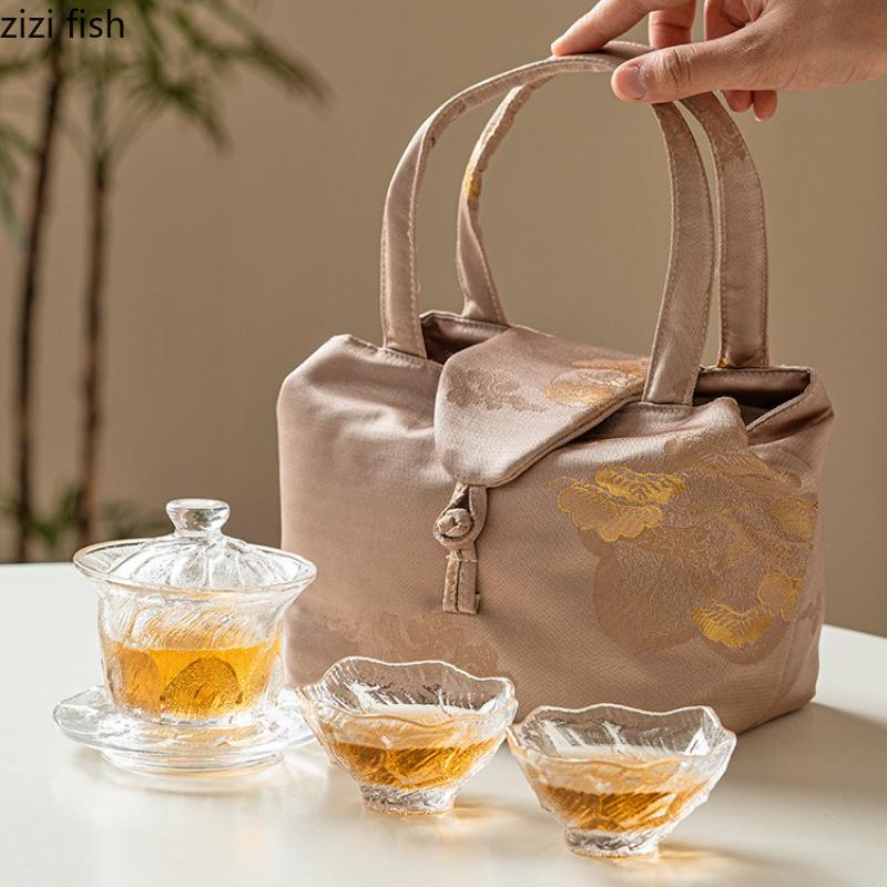 Kristallglas Teeschale Teetasse Kung Fu Teegeschirr Nachmittagstees Zubereiter Tragbar Outdoor Teegeschirr Sets Tees Aufbrühwerkzeuge Werkzeuge