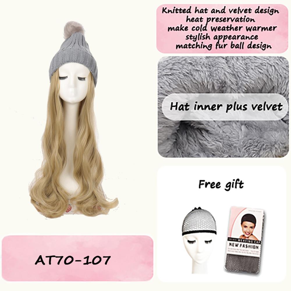 Women's Winter Wig Hat Knitted Hat Long Wave Straight Hair Synthetic Hat Wig