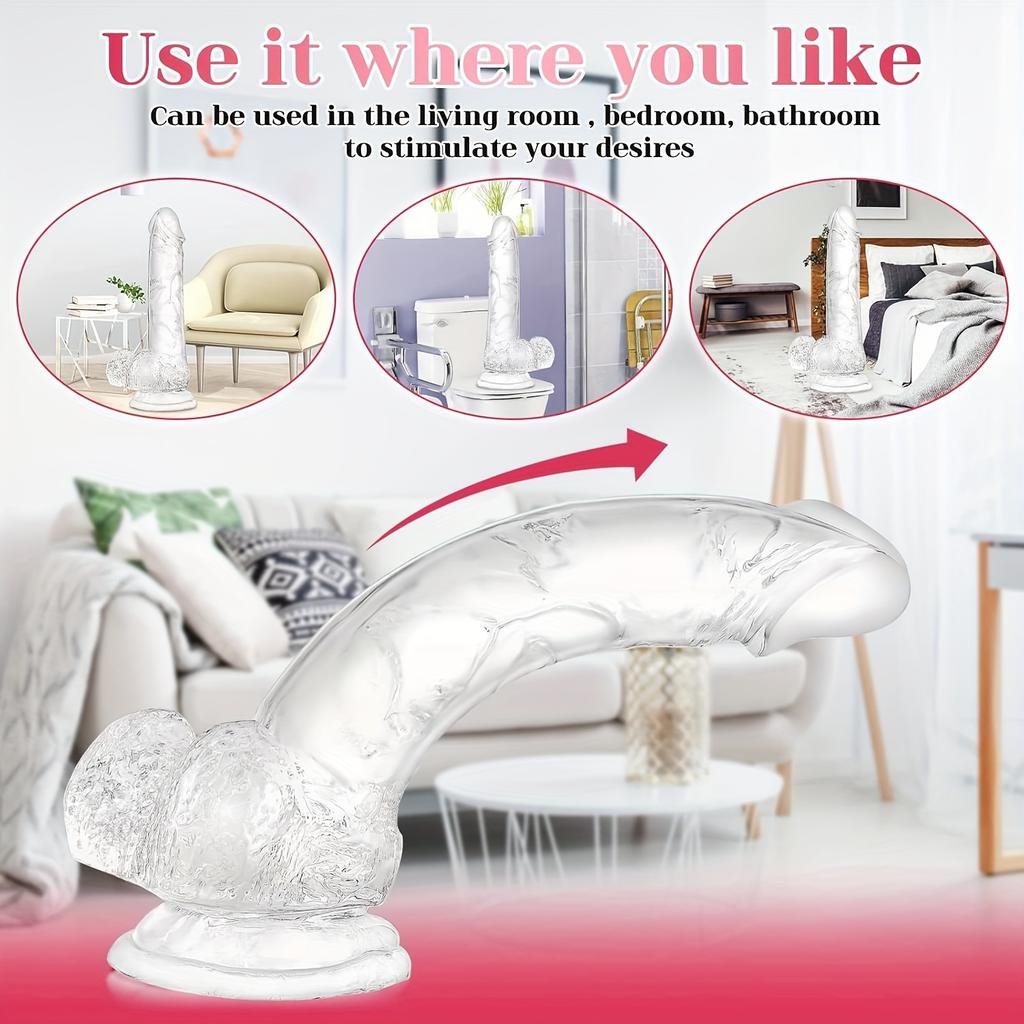 Big Dildo 9.44 Inch – Clear PVC Realistic Dildo with Strong Suction Cup, Soft Touch G-Spot Toy for Women & Men, Solo Play