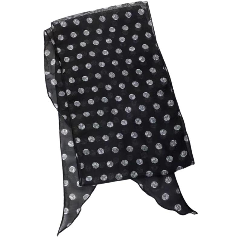 Retro Brown Polka Dots Long Silk Scarves HairBand Womens High Quality Comfortable Headscarf Lady Fashion Party Scarf Accessories