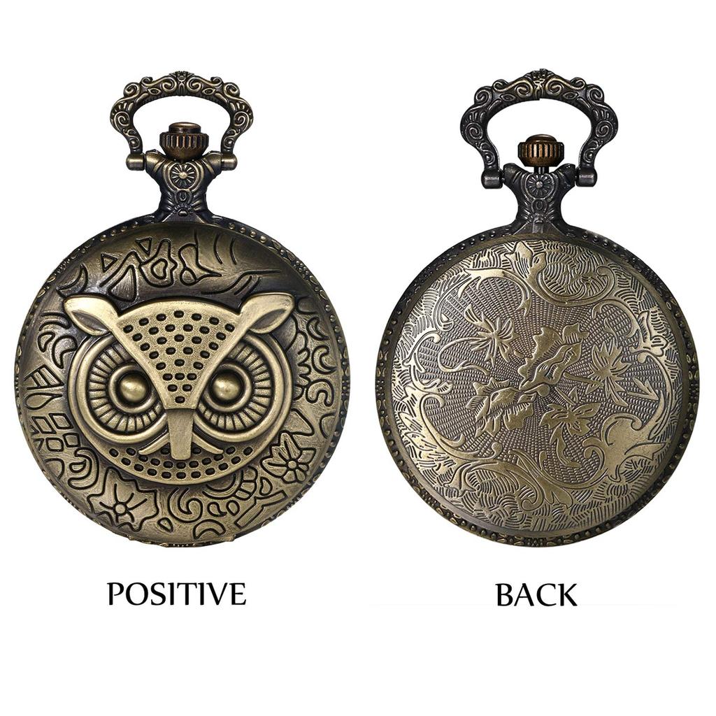 JEWELRYWE Owl Pocket Retro Analog Pendant Perfect Gift for and Christmas Watch, Antique-Style Watch, Alloy, Coming-of-Age Ceremonies, Birthdays,