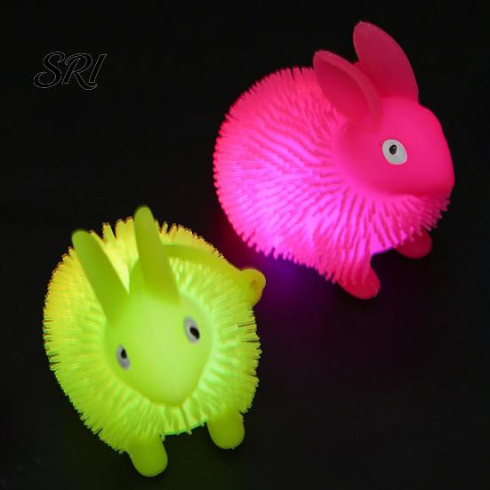 Light Emitting Fidget Toy Luminous Glowing Ball Fluffy Bunny Stress Soft TPR Relief with Color-Changing Lights Sensory Decompression Gadget