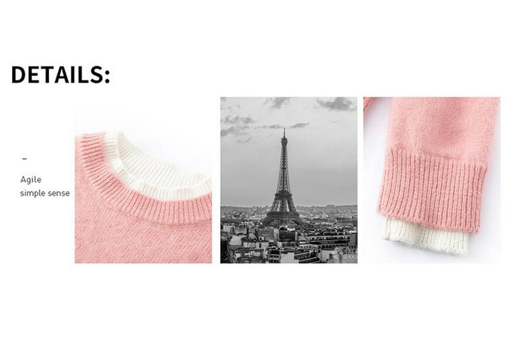 Women's 100% Pure Wool Cashmere Sweater - New Autumn/Winter Color Block Knit Base Layer