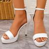 Pu Leather Super High Heels Sandals for Women Plus Size Ankle Buckle Chunky Platform Sandals Summer Thick Sole Non Slip Sandals