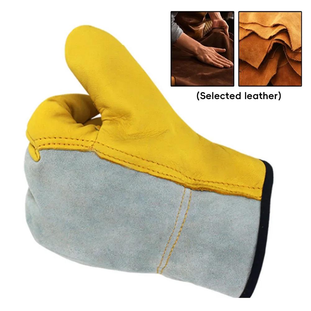 

1 Pair Leather Working Gloves Stretchable Wrist Tough Cowhide Gloves Wear Resistant Anti Heat Labour Protection Welding Gloves XL