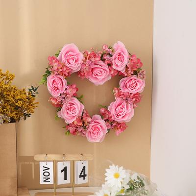 Valentine's Day Love Wreath Decoration Wedding Proposal Party Simulation Pink Rose Embroidered Ball Wreath Scene Decoration