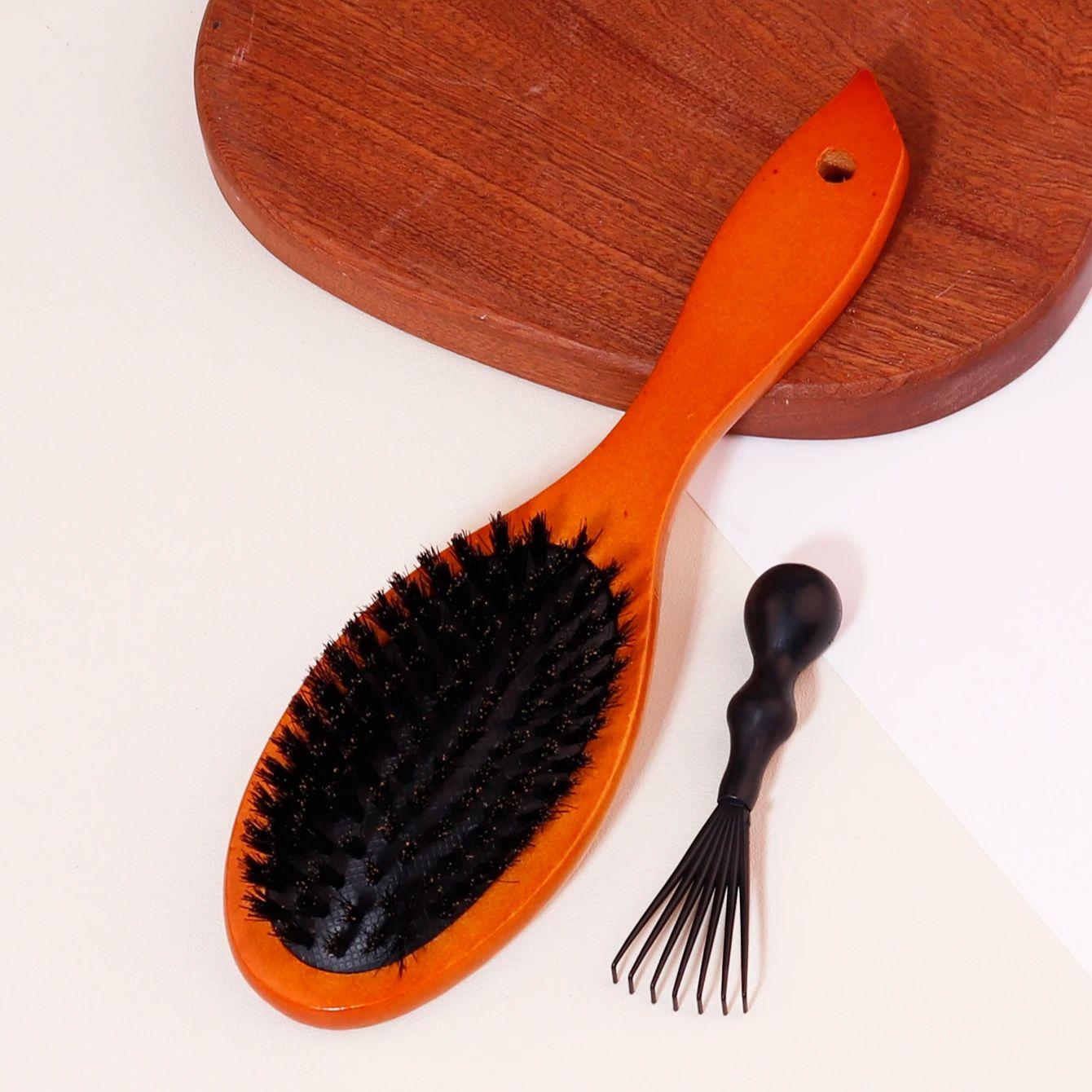 

Natural wood brush pocket fine toothed wood comb with hair brush cleaner, easy sorting and discovery, Special for real hair wigs