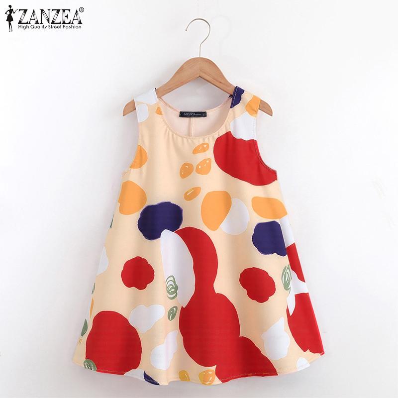 ZANZEA Women Casual Round Neck Loose Print Summer Sleeveless Tank Tops