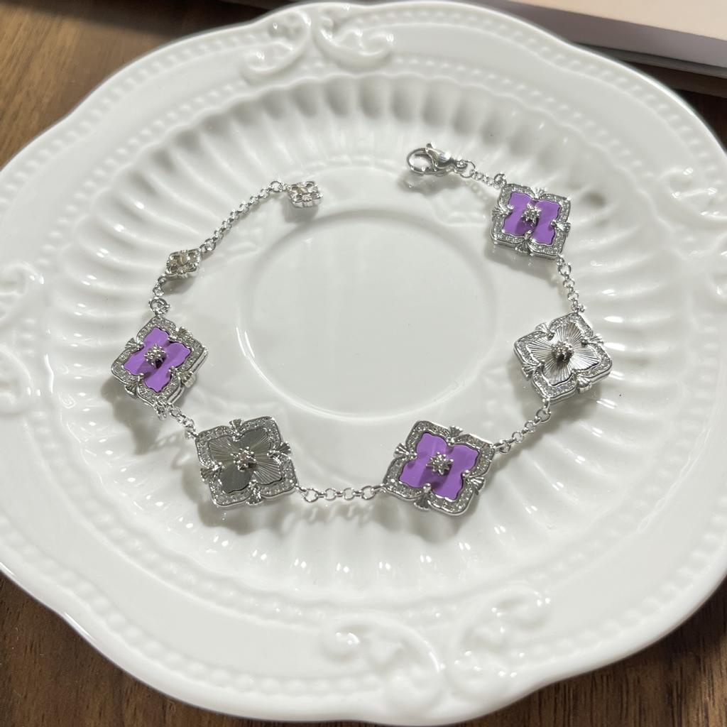 Buqi Latti Italian Brushed Craft Four-Leaf Clover Bracelet Female Natural Fritillary Room Laser Five-Flower Bracelet Jewelry