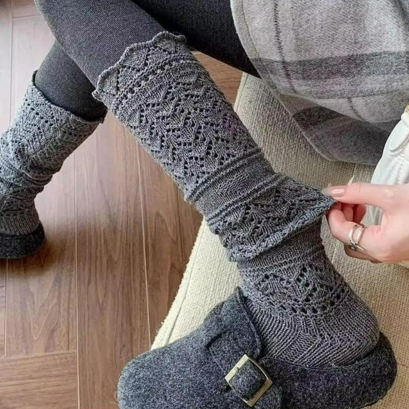 New Japanese Sweet Knitted Socks Hollow Out Beige Leggings Stockings For Women Girls Winter Warm Fashion Lolita Jk Hosiery Socks