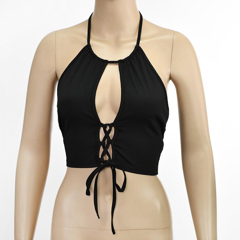 Sexy Tanktop Mittel Ausschnitt Riemen Push-Up Neckholder Crop Tops Damen Lässig Ärmellos Kurz Weste Camisole Schlauchtop Weiblich