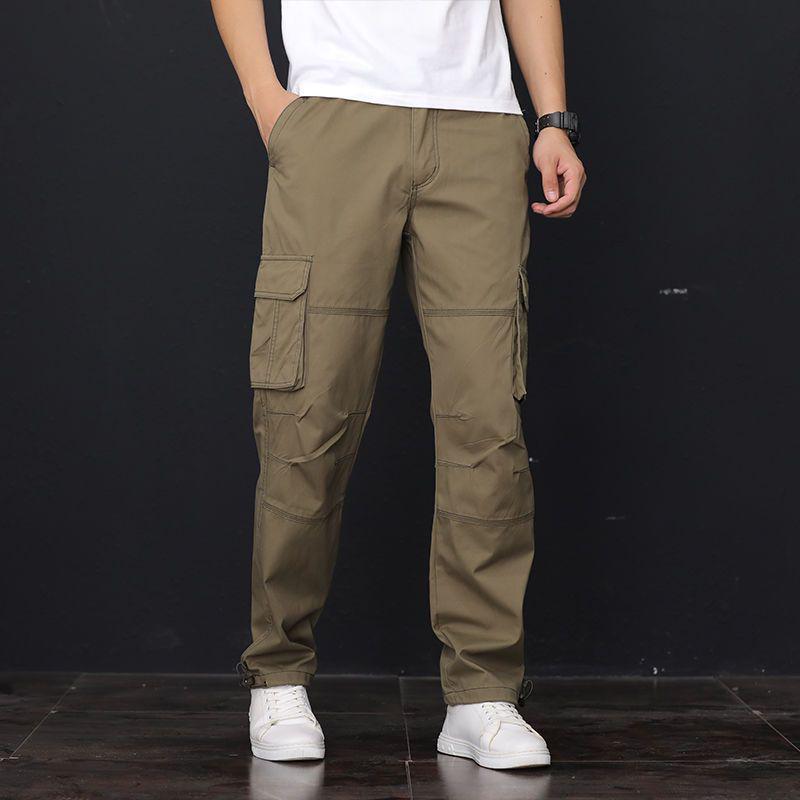 Men's Four-Season Work Pants: Loose Straight-Leg, Wear-Resistant, Multi-Pocket, Casual Style.