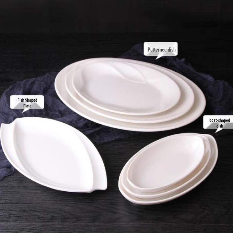 Qianxing A8 White Melamine Boat-Shaped Serving Plates