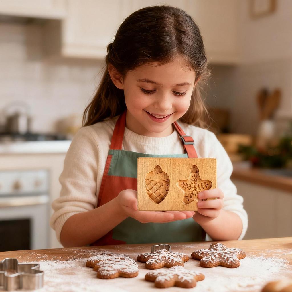 3D Realistic Cookie Stamps Mold Cookie Making Tool Decorative Baking Supplies Wooden Cookie Pine Nut Cutter Stamps For Christmas