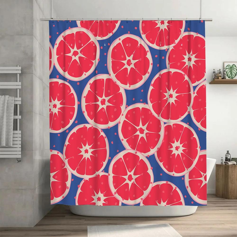 Blue Shower Curtain with Grapefruit Print for Bathroom Decor Waterproof Polyester Fabric
