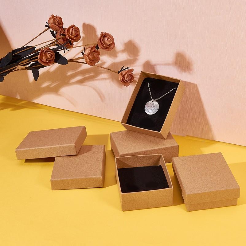 12pcs Kraft Cotton Filled Cardboard Paper Jewelry Set Boxes for Ring Necklace Earring with Sponge Inside Rectangle Tan 9x7x3cm