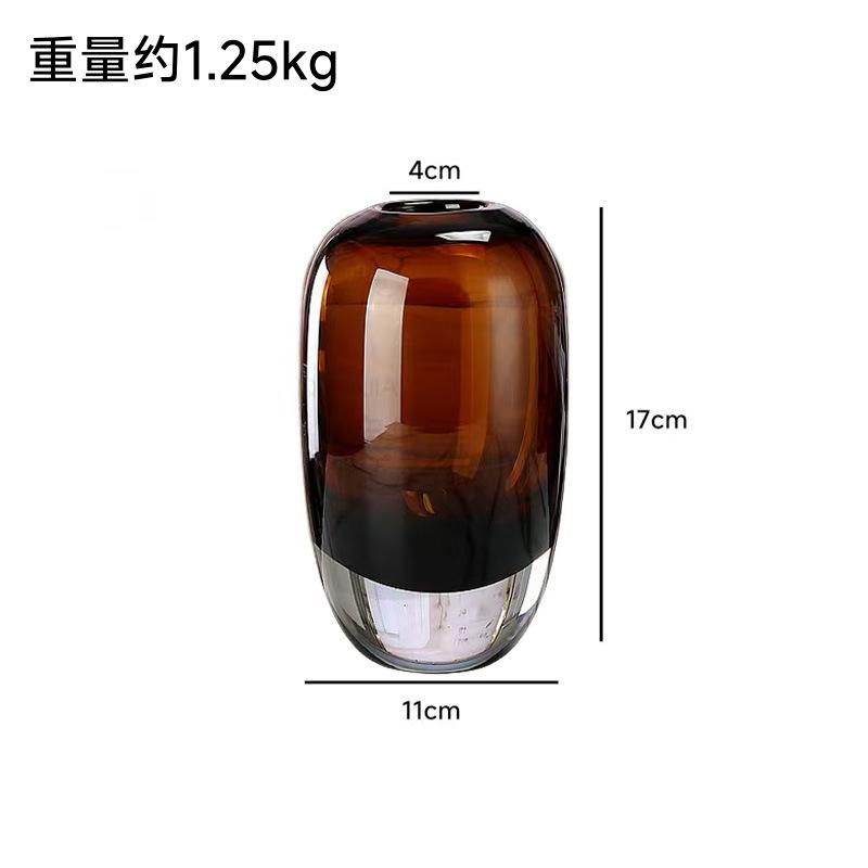 Light Luxury Vase with Thickened Caramel Colored Glass Vase Living Room Bedroom Dining Table Flower Vase, Soft Decoration Decor