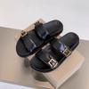 Leather version~ Slippers women's summer wear one-word platform sandals versatile casual beach soft-soled cool slippers