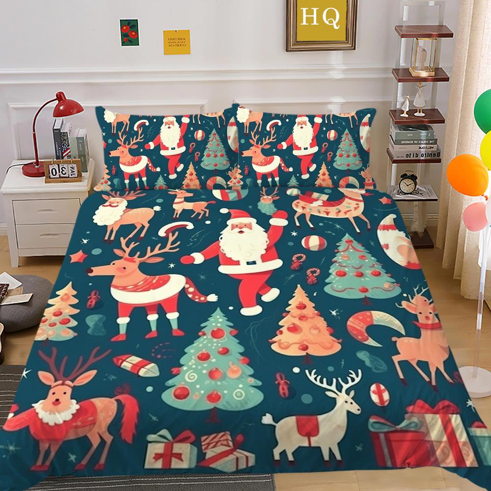 Christmas Printed Home Bedclothes Microfiber King Size Bedding Set Cover Children Superior Duvet Cover Set