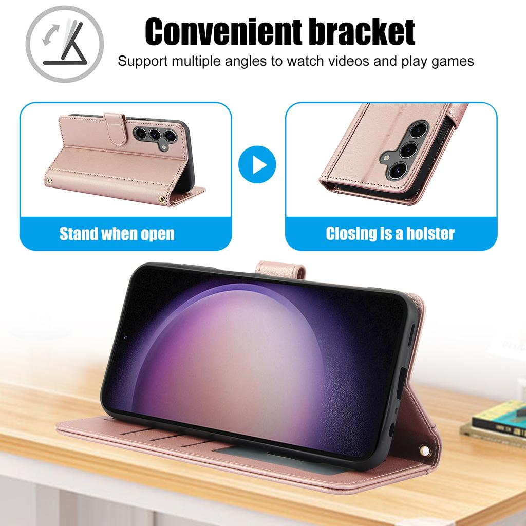 SY-003 For Samsung Galaxy S24 Case PU Leather Stand View Phone Wallet Cover with Hand Strap