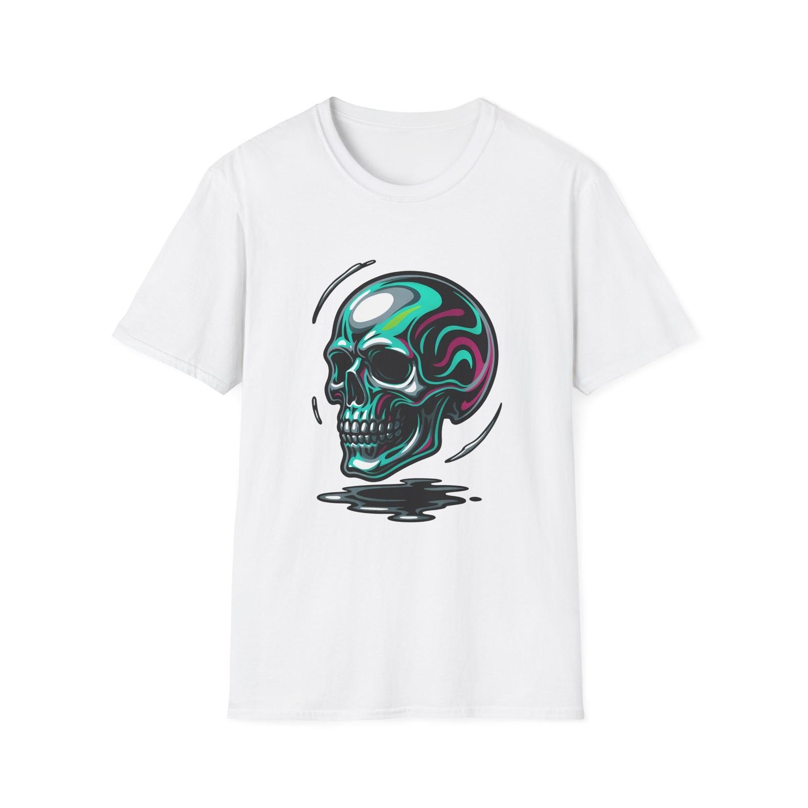 Unisex Softstyle T-Shirt Chrome Skull Metallic Death Art Liquid Reflection S