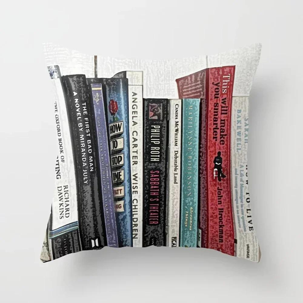 Stacked Magazine Printed Pattern Cushion Cover for Home Bedroom Living Room Sofa Decoration Square Pillow