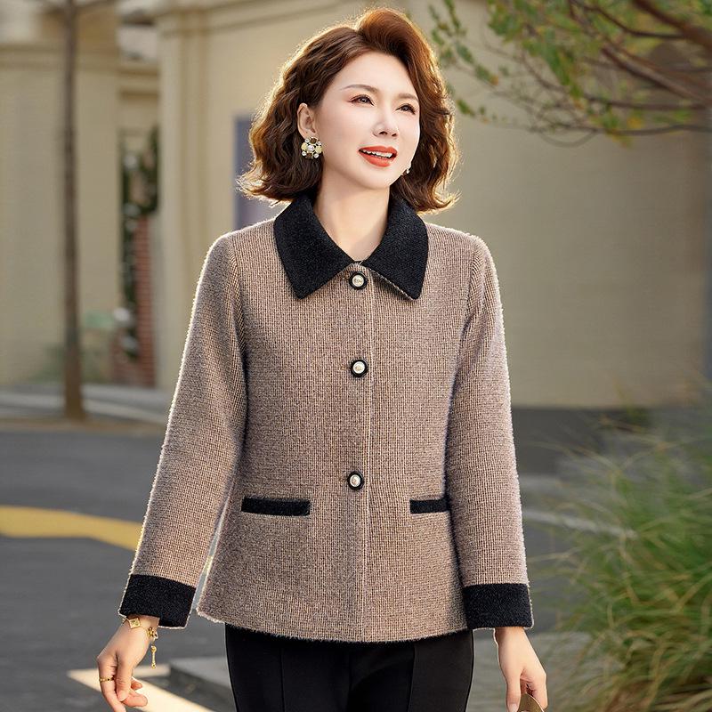 

Dignified and Elegant Houndstooth Wool Jacket for Middle-Aged Women - 50s Style Spring/Fall Wear 2XL suitable for 110-122 lbs