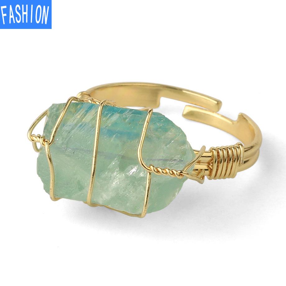 Natural Crystal Golden Wiir Wrap Ring Crystals Adjustable Ring Creative Gift for Women