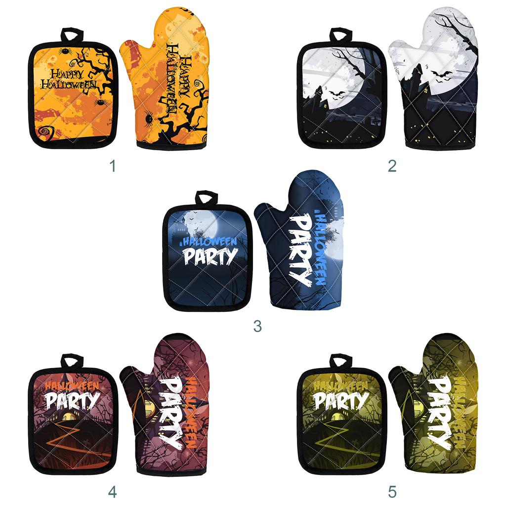 Halloween Baking Insulation Gloves Oven Microwave Oven Gloves Mat Set