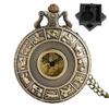 Antique Bronze Zodiac Star Sign Pocket Watch with Storage Box Retro Map Pattern Dial Necklace Watch Collection Gift Men Women