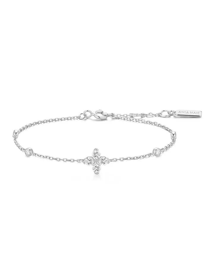 Silver Sparkling Lucky Clover 925 Silver Bracelet B074-04H.