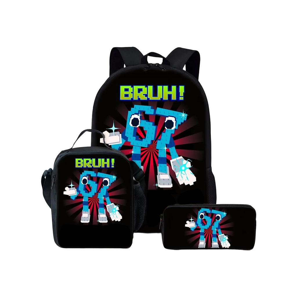 Bedrucktes Rucksack-Set mit Brotdose und Federmäppchen, 3-teiliges Schulbündel für Schüler