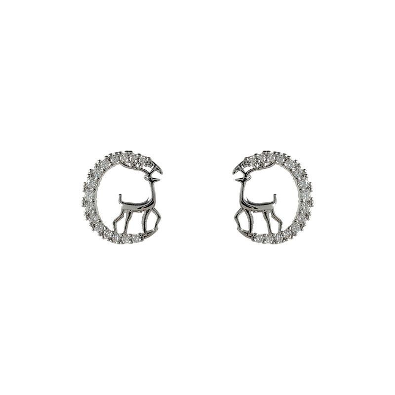 Christmas Reindeer Zircon Stud Earrings: Cute 925 Silver Needle Mini Version for Women