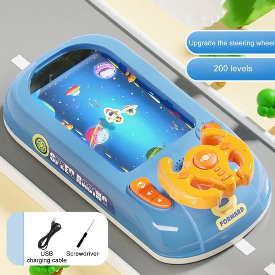 Kids Driving Simulator Toy 200 Levels Adjustable Educational Steering Wheel Toy Toddlers Interactive Pretend Driving Car Racing Board Game