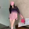Summer Hollow Backless Strap T-shirt Thin Gradient Ice Silk Loose Sunscreen Clothing Vintage Goth Women Shirts Sexy Tops
