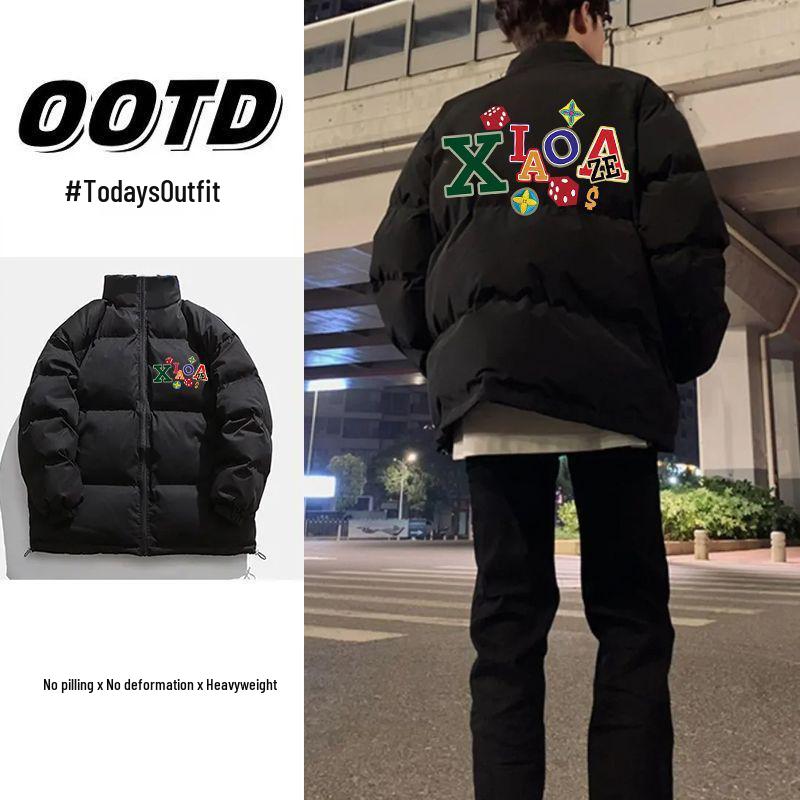 Unisex Autumn/Winter Thickened Cotton Padded Jacket with Letter Print