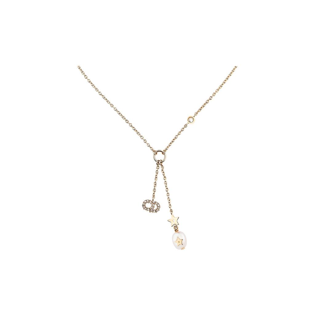 Dior CD Pearl Decorated Luxury Fashion Crystal Necklace Women necklace Gold N0858SYDCY-D301