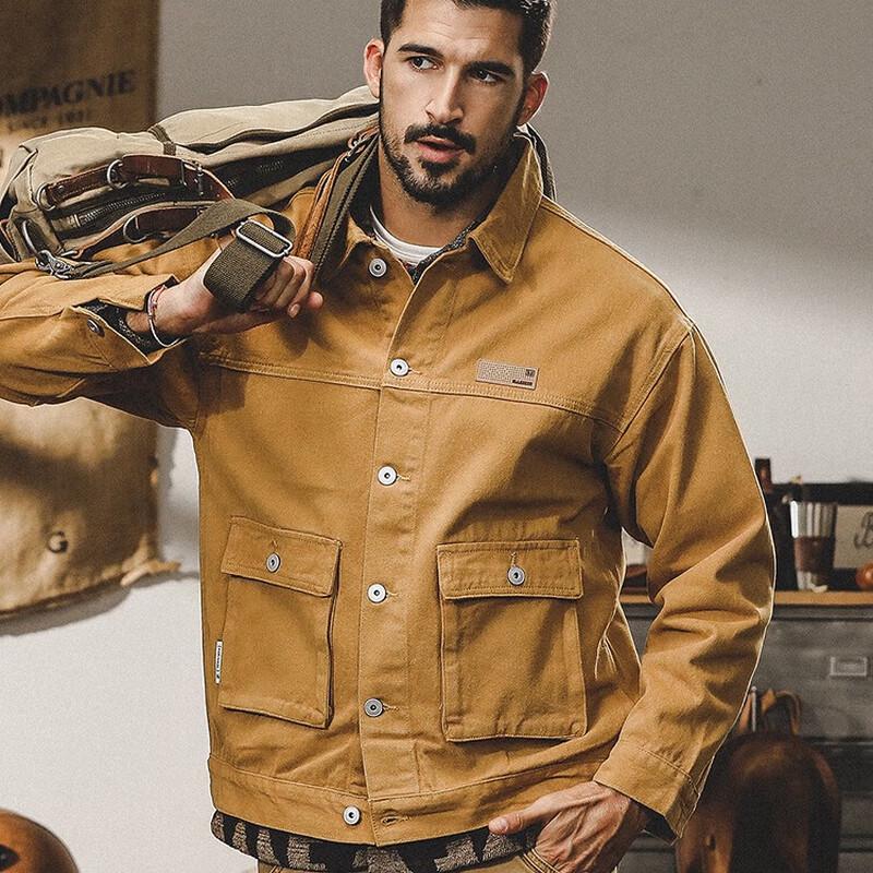 

JIE LEINUO Мужская американская ретро джинсовая куртка из плотного денима M (approx. 110-138 lbs)