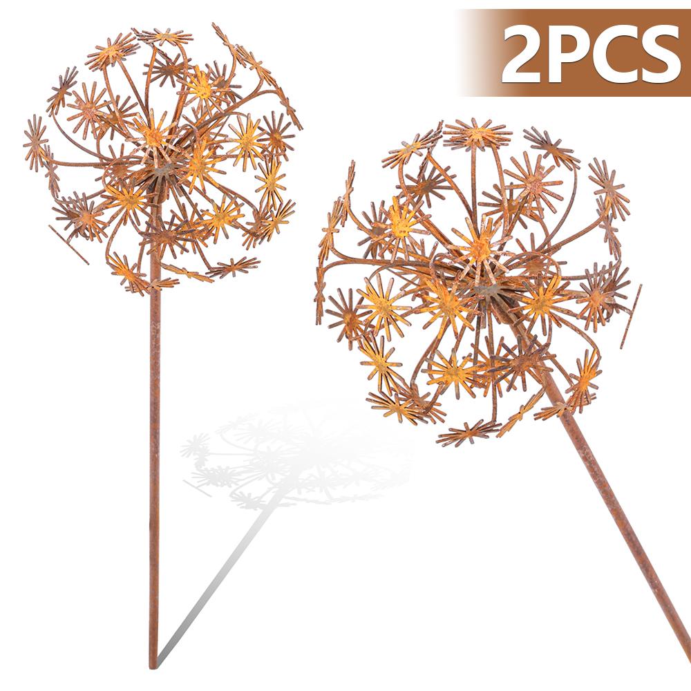 2 Stück Metall-Blumenstab 38 cm Rostiges Finish Metall Dekorative Gartenstäbe Terrasse Balkon Pflanzgefäß Outdoor-Dekoration Garten Zubehör