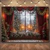 Christmas Winter Background Vintage fireplace Party Decoration Children's Photo Studio Supplies Xmas Tree Lanterns Snowy Scenery