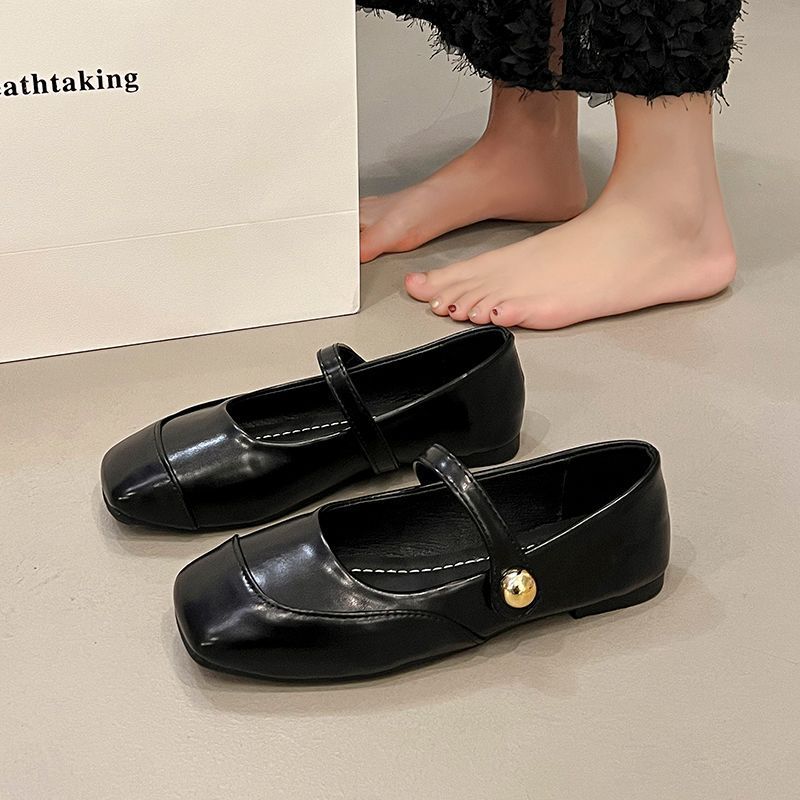 

Single shoes femininity new spring and autumn brown flat Mary Jane women s shoes square head fairy shoes 35 чёрный